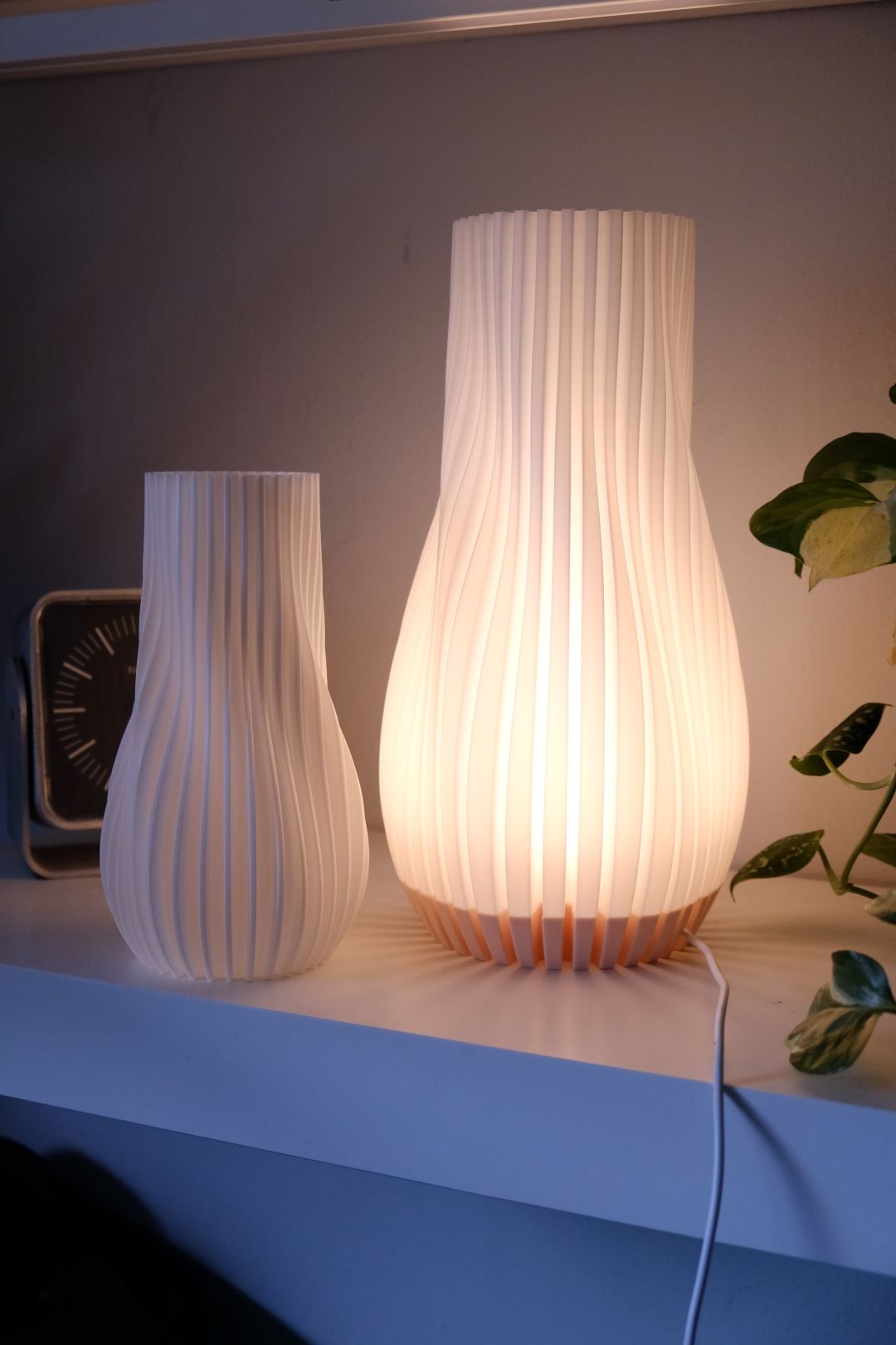 Pendant Light, Ribbed Sculptural Contemporary Art Deco Shade, Bedside Accentpiece