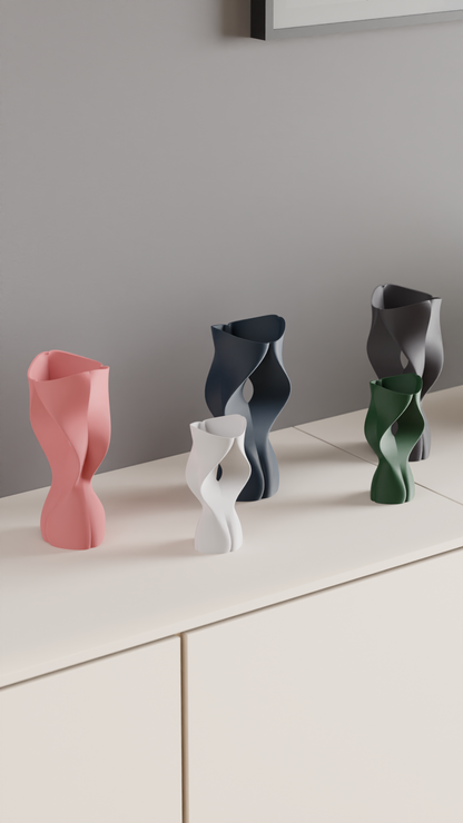 Modern Art Deco Twist Vase, Original Sculptural Curvilinear, Flower Organizer, Dried Botanicals, Japandi Style