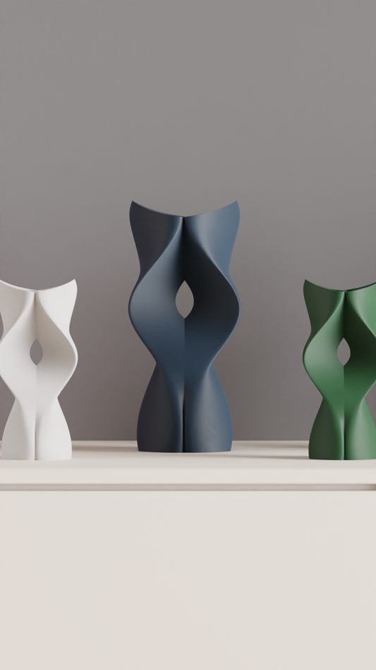 Modern Art Deco Twist Vase, Original Sculptural Curvilinear, Flower Organizer, Dried Botanicals, Japandi Style