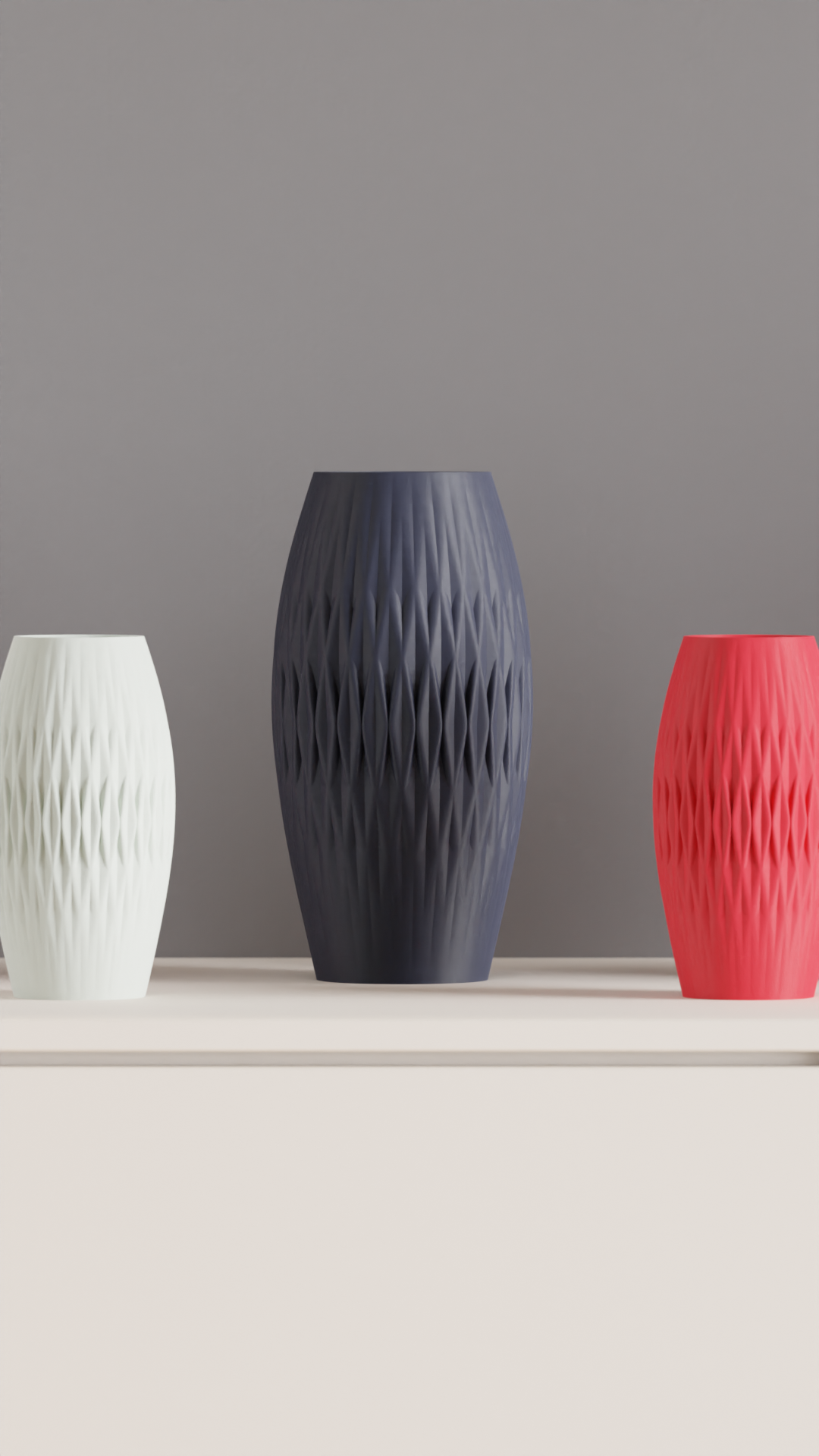 Soft Lined Geometric Diamond-Textured Vase, Modern Japandi Style Tabletop Accent, Art Deco Elegant Centerpiece