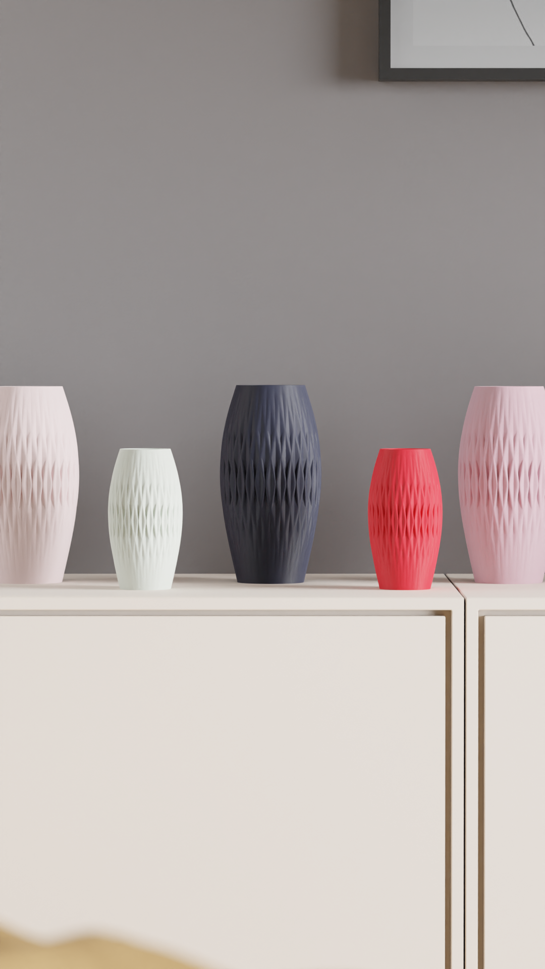 Soft Lined Geometric Diamond-Textured Vase, Modern Japandi Style Tabletop Accent, Art Deco Elegant Centerpiece