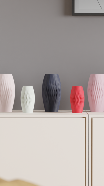 Soft Lined Geometric Diamond-Textured Vase, Modern Japandi Style Tabletop Accent, Art Deco Elegant Centerpiece