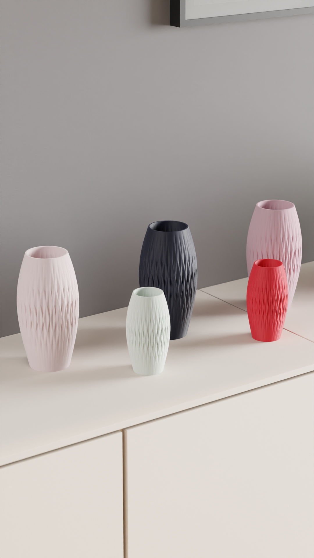 Soft Lined Geometric Diamond-Textured Vase, Modern Japandi Style Tabletop Accent, Art Deco Elegant Centerpiece