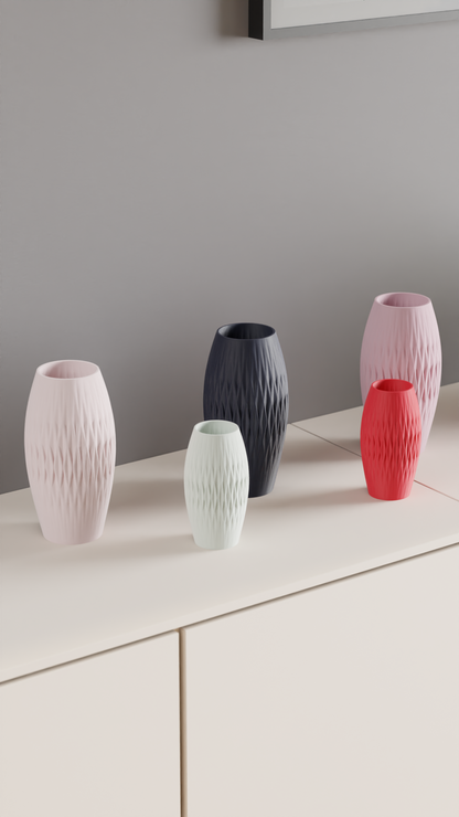 Soft Lined Geometric Diamond-Textured Vase, Modern Japandi Style Tabletop Accent, Art Deco Elegant Centerpiece