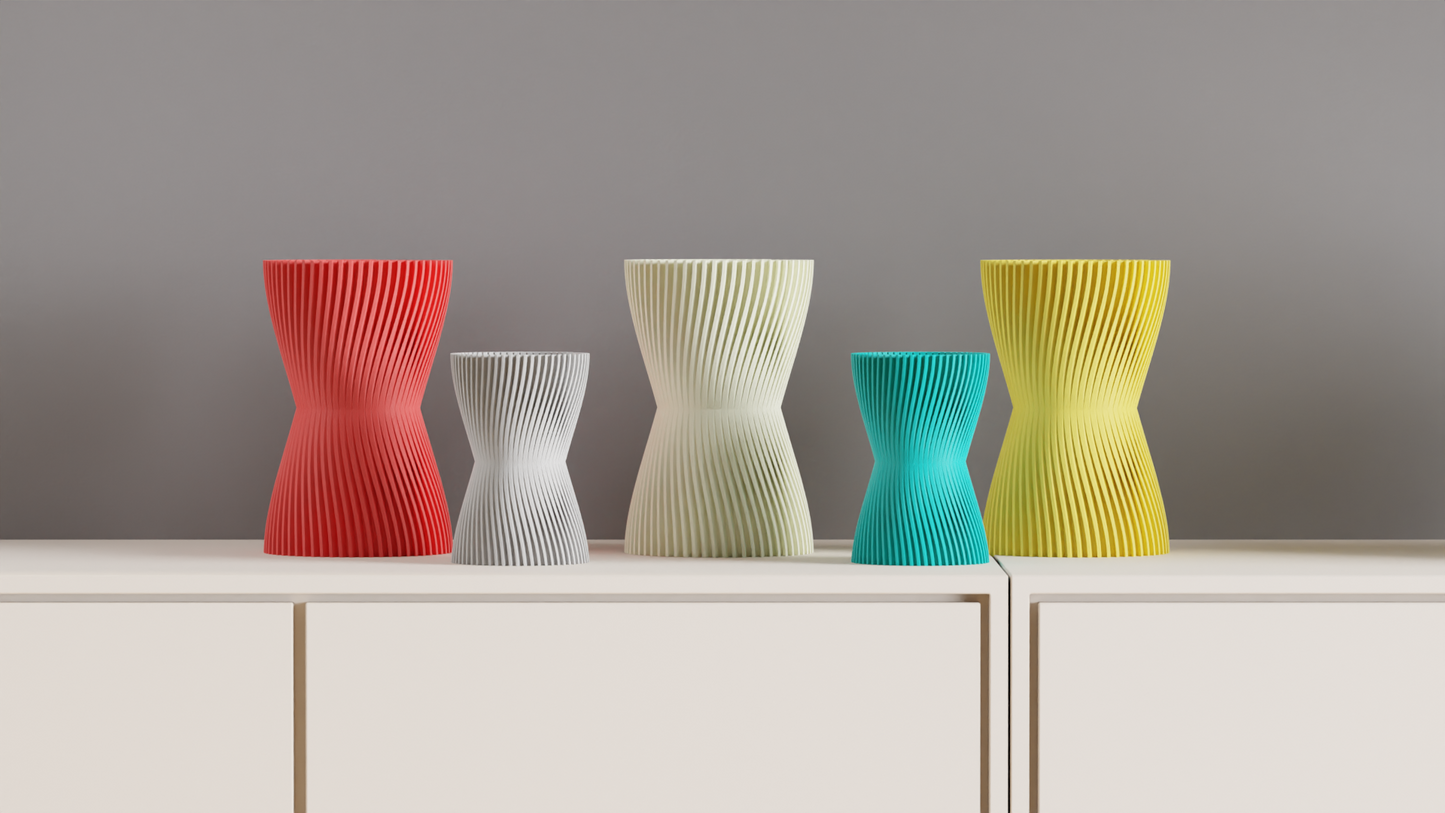 Hourglass Vase, Finned Sculptural Floral Vessel, Nordic Mantelpiece Tabletop Accent