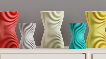 Hourglass Vase, Finned Sculptural Floral Vessel, Nordic Mantelpiece Tabletop Accent