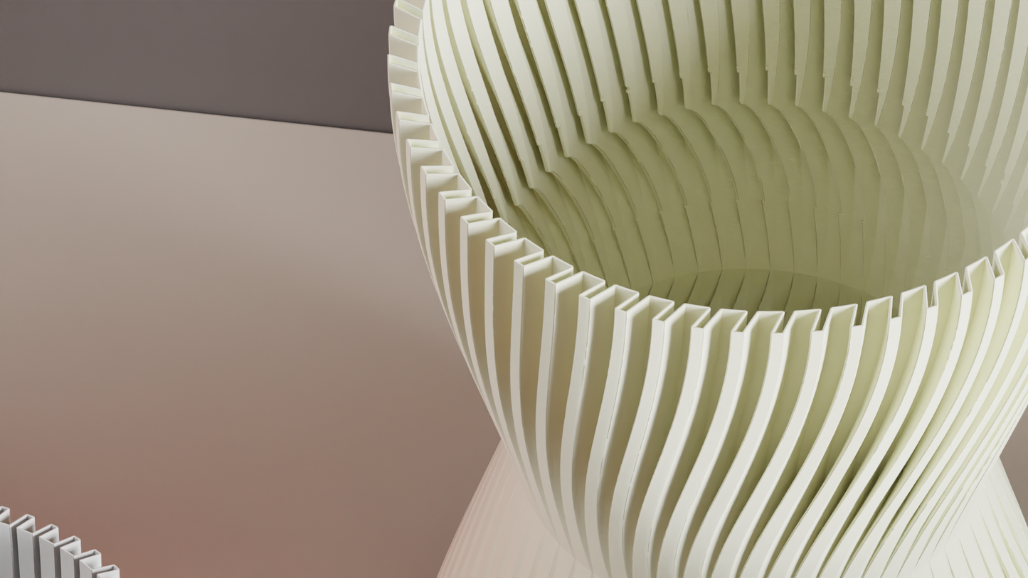 Hourglass Vase, Finned Sculptural Floral Vessel, Nordic Mantelpiece Tabletop Accent