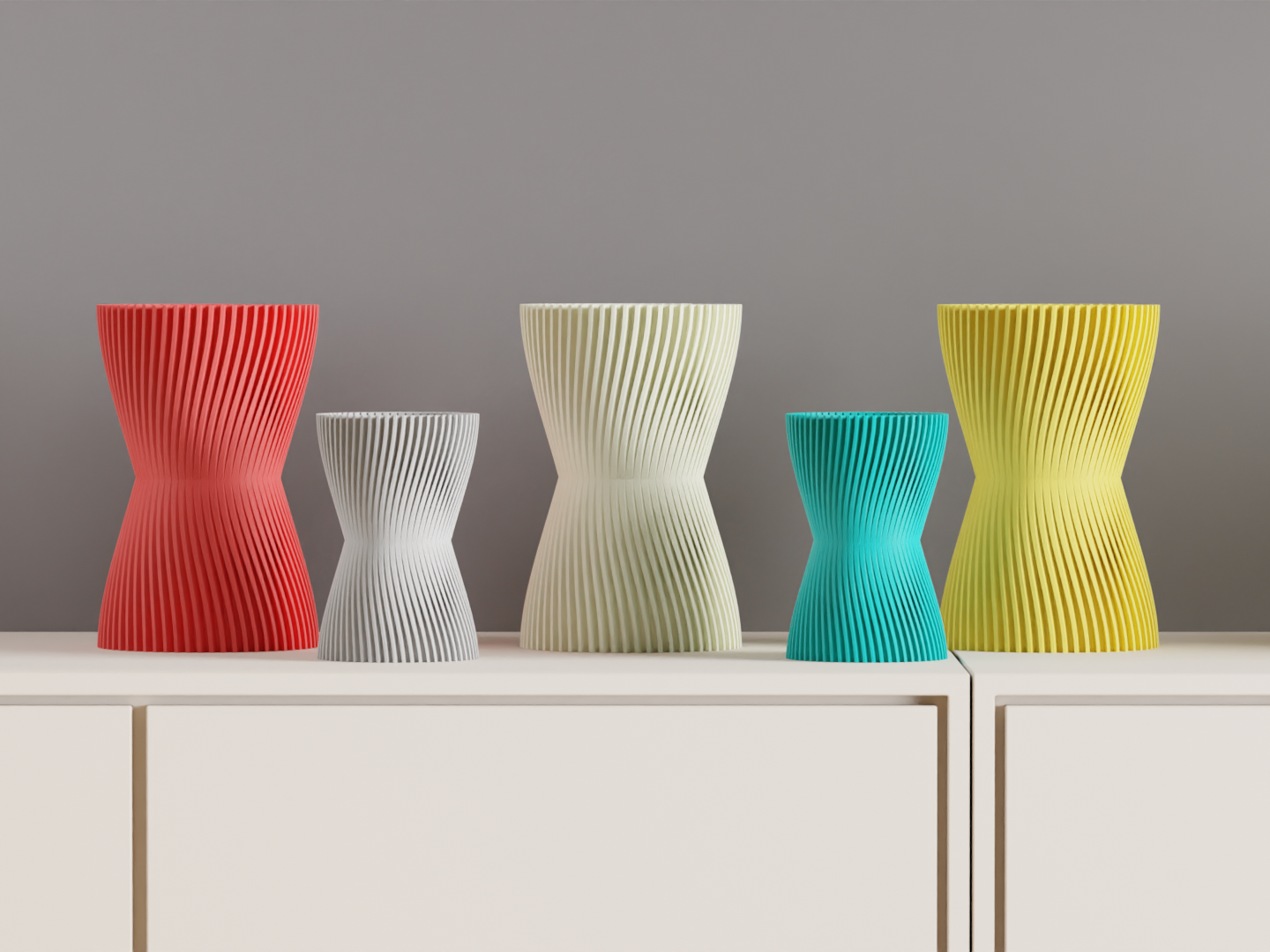 Hourglass Vase, Finned Sculptural Floral Vessel, Nordic Mantelpiece Tabletop Accent