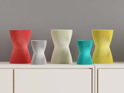 Hourglass Vase, Finned Sculptural Floral Vessel, Nordic Mantelpiece Tabletop Accent