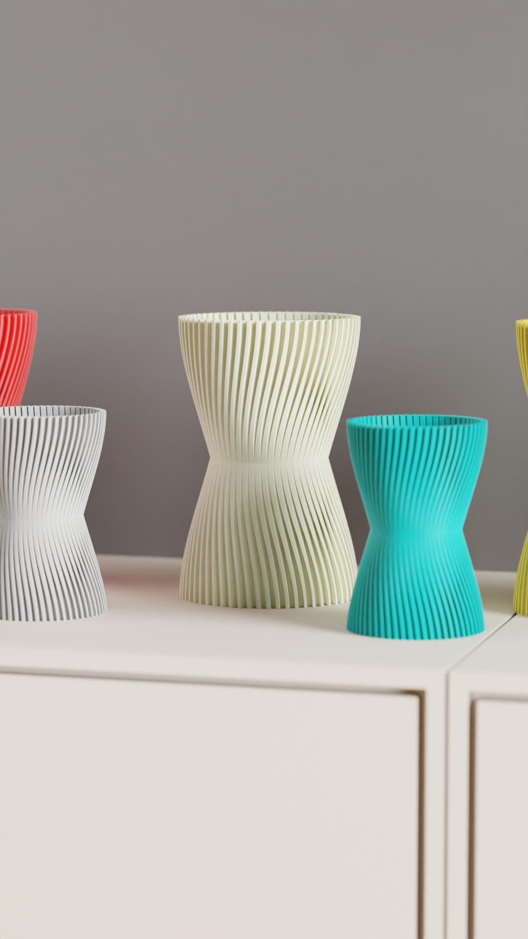 Hourglass Vase, Finned Sculptural Floral Vessel, Nordic Mantelpiece Tabletop Accent