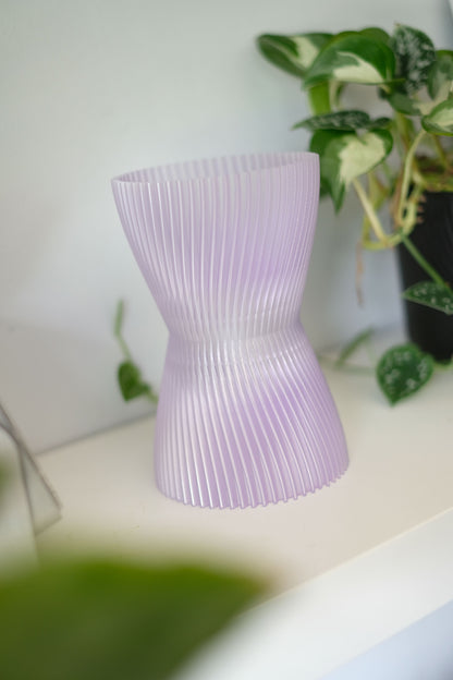 Hourglass Vase, Finned Sculptural Floral Vessel, Nordic Mantelpiece Tabletop Accent