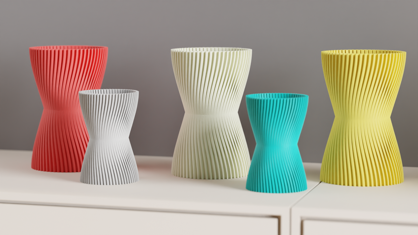 Hourglass Vase, Finned Sculptural Floral Vessel, Nordic Mantelpiece Tabletop Accent