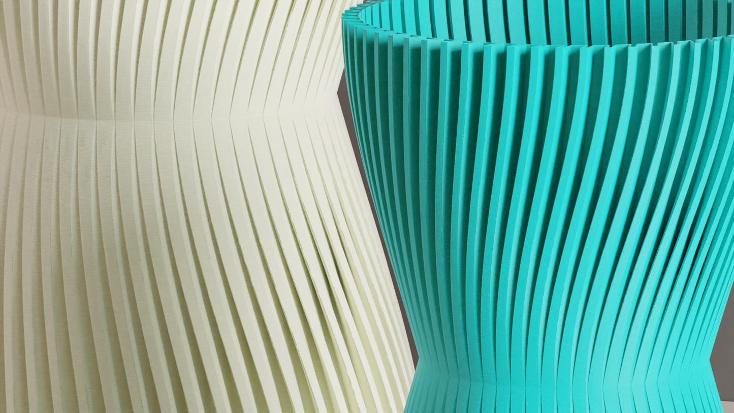 Hourglass Vase, Finned Sculptural Floral Vessel, Nordic Mantelpiece Tabletop Accent