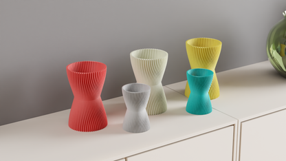 Hourglass Vase, Finned Sculptural Floral Vessel, Nordic Mantelpiece Tabletop Accent