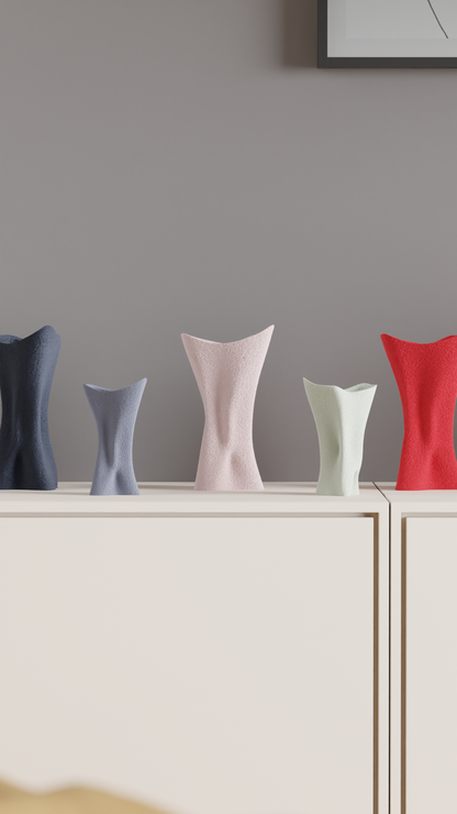 sculptural vase, organic twist textured tabletop accent, contemporary flower holder