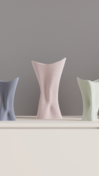 sculptural vase, organic twist textured tabletop accent, contemporary flower holder