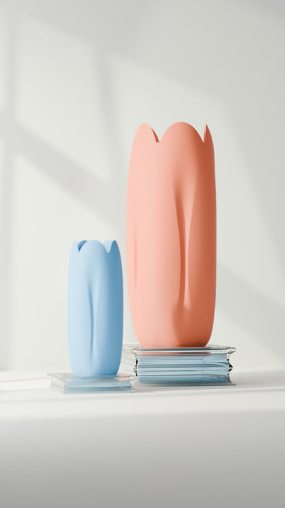 tulip vase, Japandi minimalist tabletop bud holder, contemporary sculptural vessel