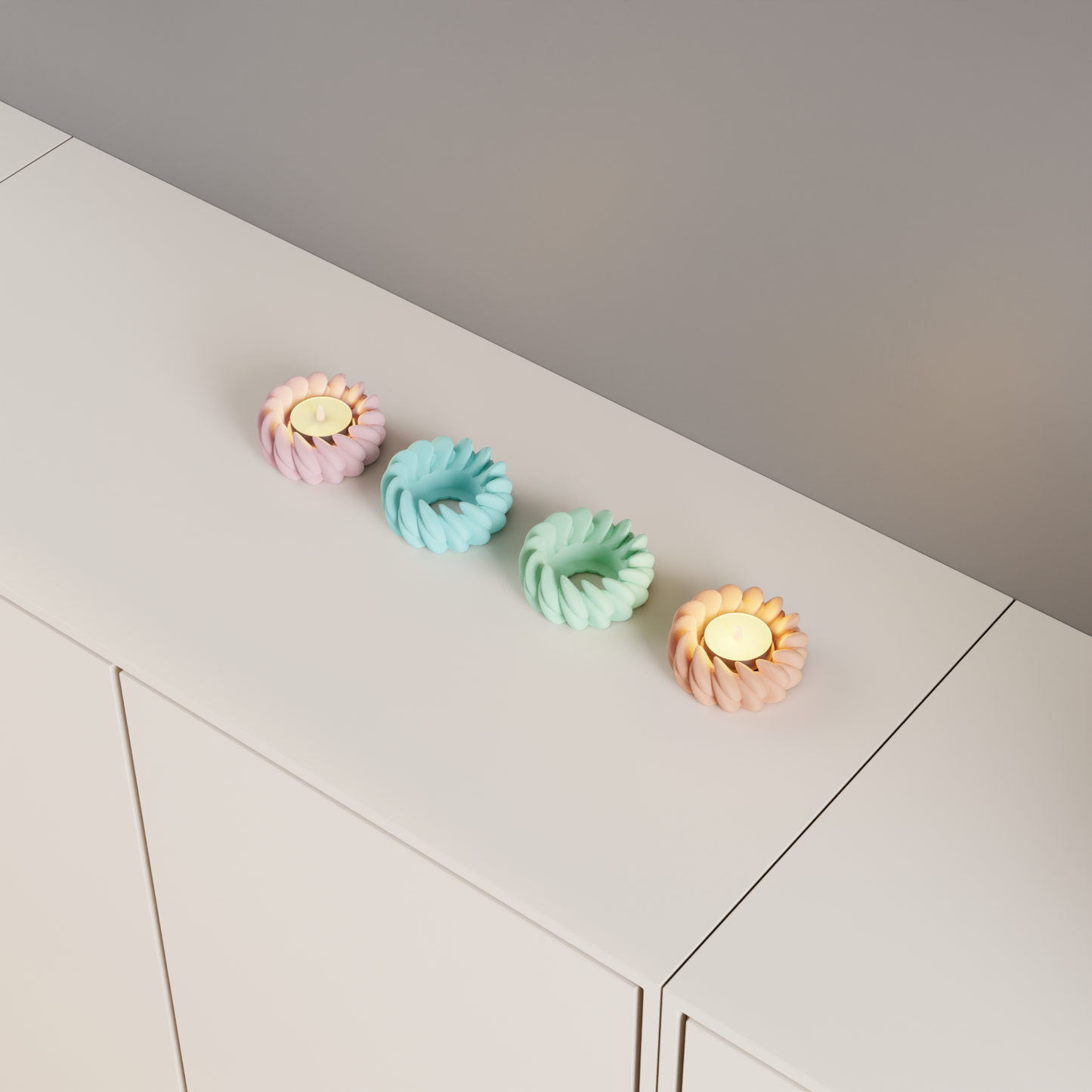 Tealight Holder, Ambient LED, Sculptural Tabletop Accent, Contemporary Nordic Petals