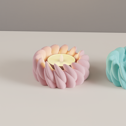 Tealight Holder, Ambient LED, Sculptural Tabletop Accent, Contemporary Nordic Petals