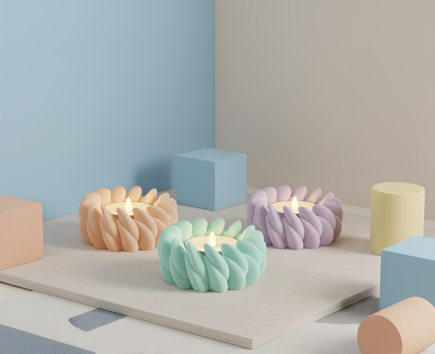 Tealight Holder, Ambient LED, Sculptural Tabletop Accent, Contemporary Nordic Petals