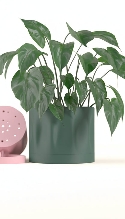 Minimalist Planter Pot, Elegant Geometric Ripple Texture, Hidden Drainage, Japandi