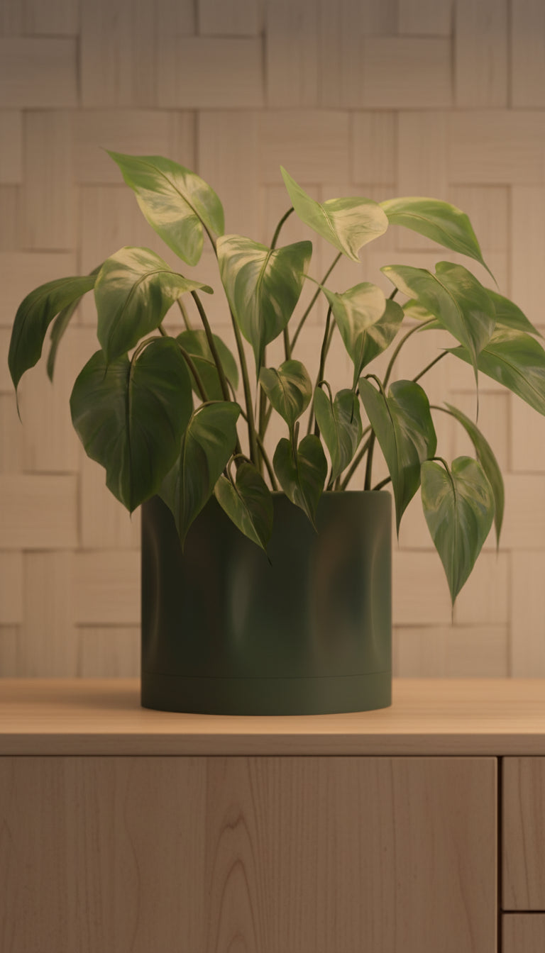 Minimalist Planter Pot, Elegant Geometric Ripple Texture, Hidden Drainage, Japandi