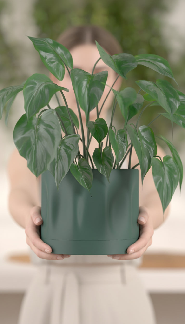 Minimalist Planter Pot, Elegant Geometric Ripple Texture, Hidden Drainage, Japandi