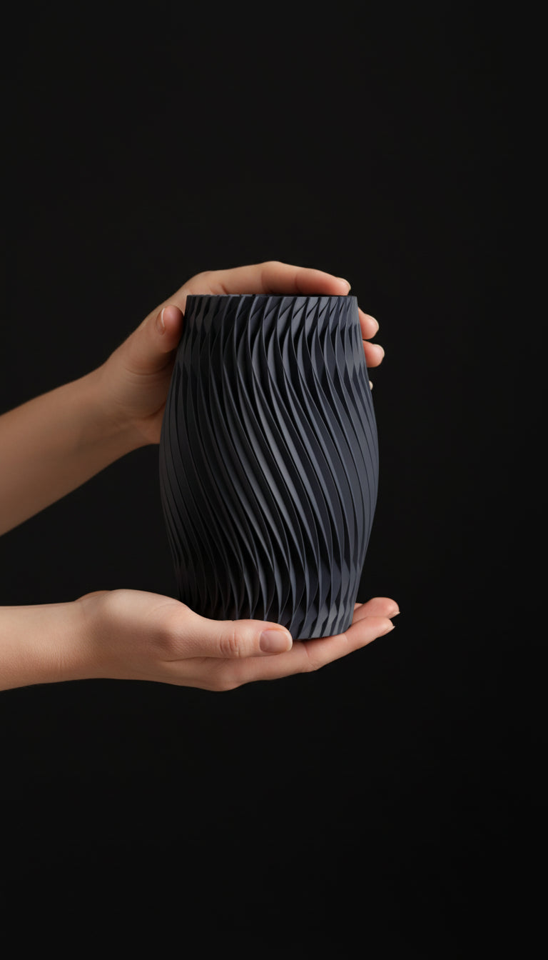 Spiral Vase, Parametric Swirl Tabletop Vessel, Contemporary Nordic Accent Sculpture