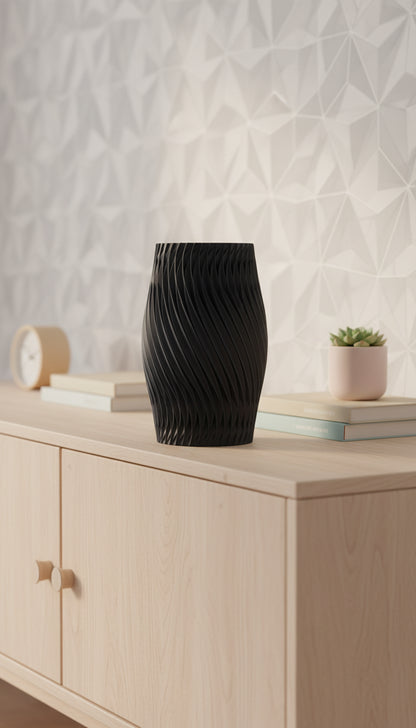 Spiral Vase, Parametric Swirl Tabletop Vessel, Contemporary Nordic Accent Sculpture