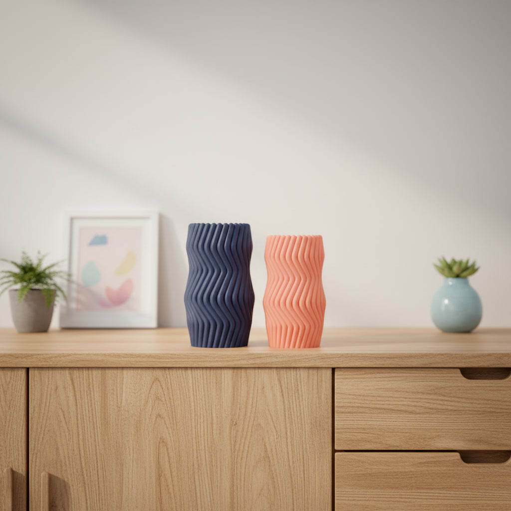 Sculptural Vase, Wavy Ripple Bud Vessel, Nordic Minimalist Desktop DecorativeAccent