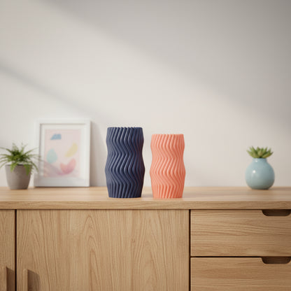 Sculptural Vase, Wavy Ripple Bud Vessel, Nordic Minimalist Desktop DecorativeAccent