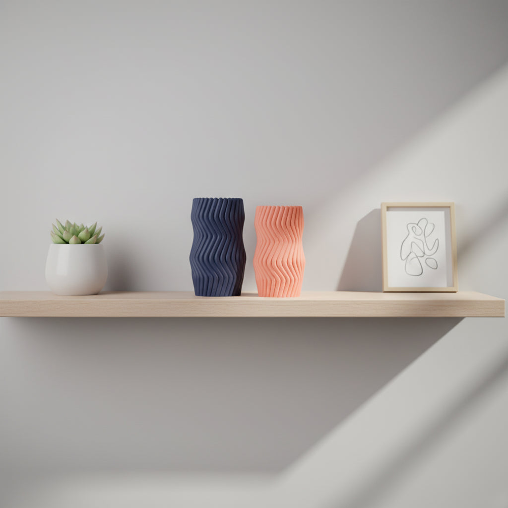 Sculptural Vase, Wavy Ripple Bud Vessel, Nordic Minimalist Desktop DecorativeAccent