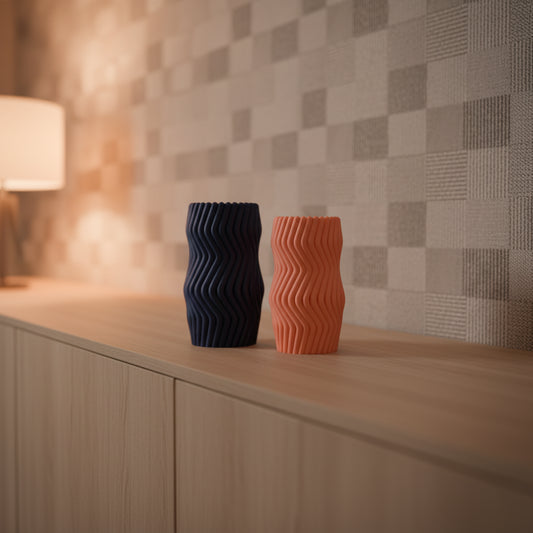 Sculptural Vase, Wavy Ripple Bud Vessel, Nordic Minimalist Desktop DecorativeAccent