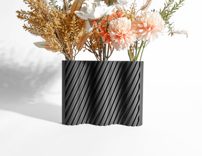 Vase Ribbed Architectural Accent, Decorative Tabletop Display, Matte Japandi Statement
