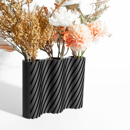 Vase Ribbed Architectural Accent, Decorative Tabletop Display, Matte Japandi Statement