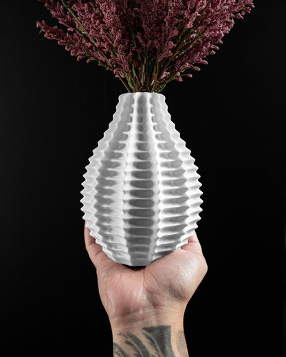 Ribbed Vase, Sculptural Tabletop Vessel, Matte Minimalist Nordic Bathroom Organizer
