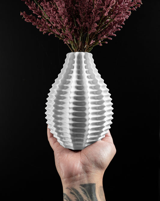 Ribbed Vase, Sculptural Tabletop Vessel, Matte Minimalist Nordic Bathroom Organizer