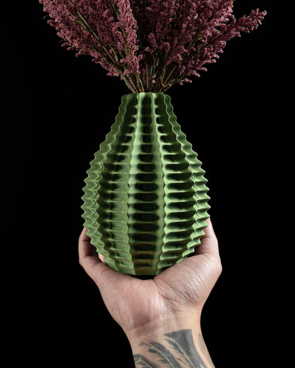 Ribbed Vase, Sculptural Tabletop Vessel, Matte Minimalist Nordic Bathroom Organizer