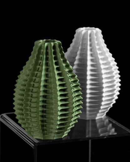 Ribbed Vase, Sculptural Tabletop Vessel, Matte Minimalist Nordic Bathroom Organizer