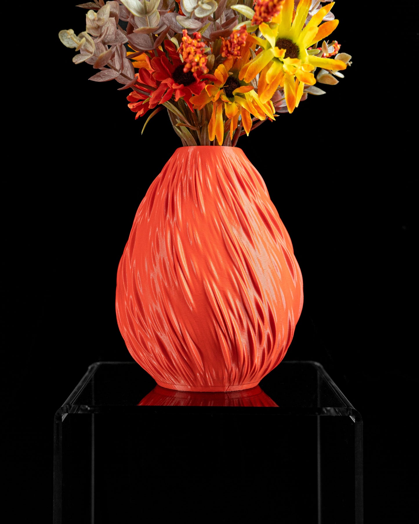 Fire Vase, Curved Modern Vessel, Tabletop Floral Organizer, Workspace Mantelpiece Accent,  Fireplace Mantel