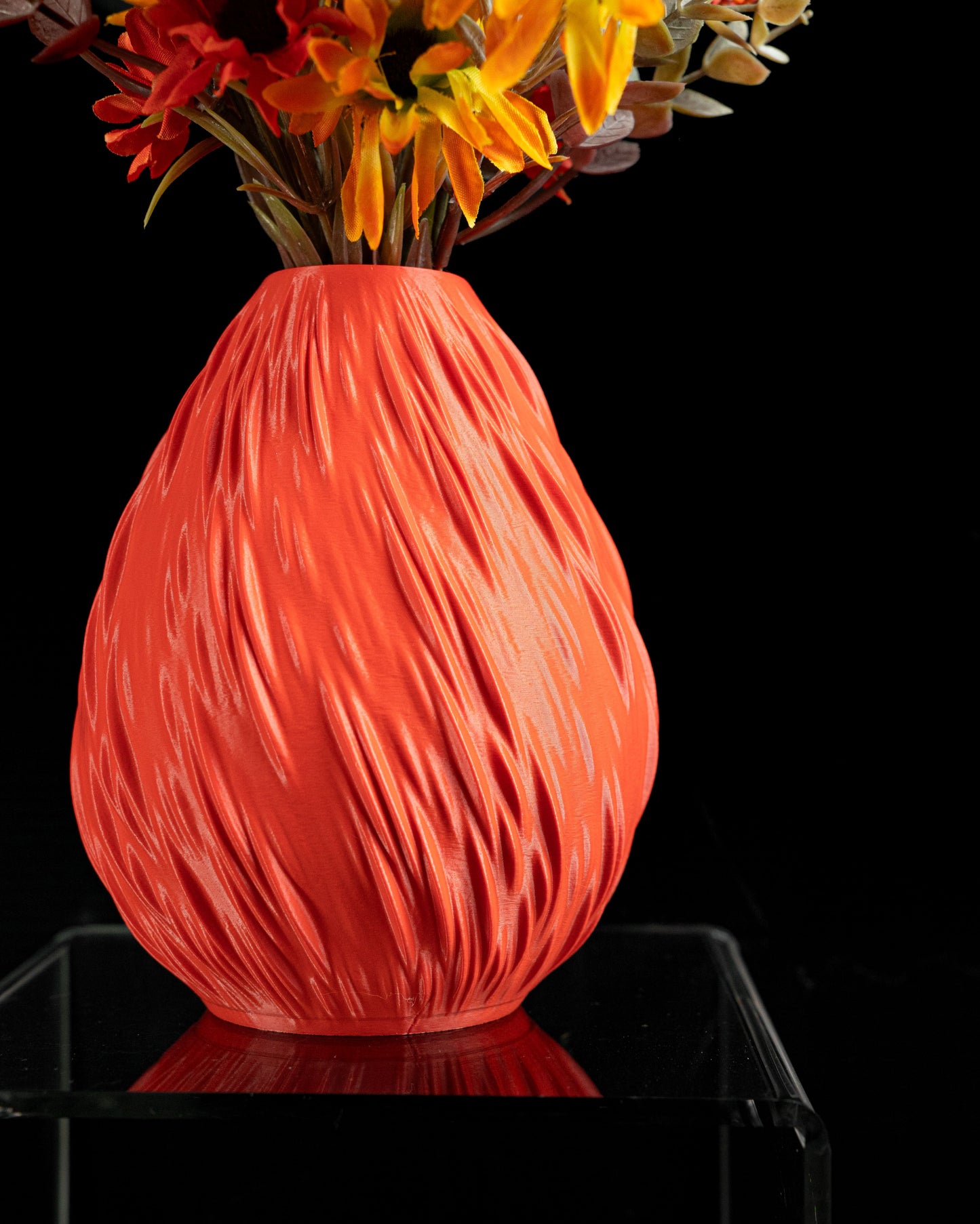 Fire Vase, Curved Modern Vessel, Tabletop Floral Organizer, Workspace Mantelpiece Accent,  Fireplace Mantel