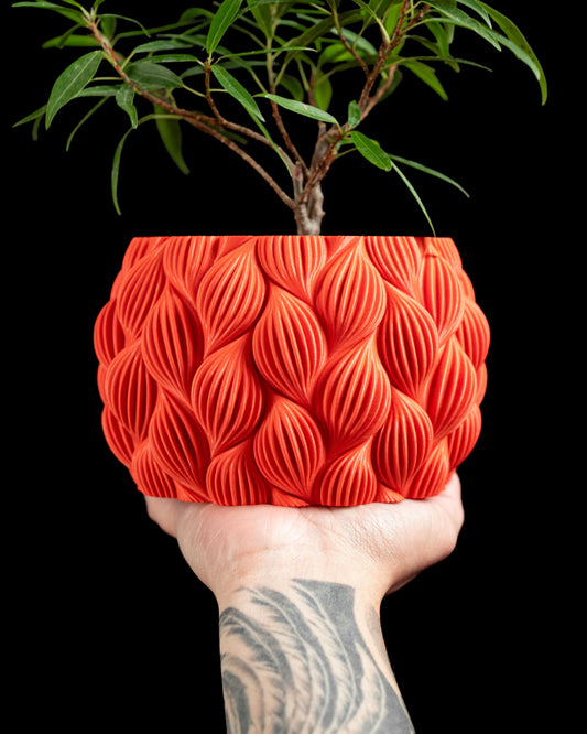 Ripple Planter Pot, Desktop Succulent Display, Contemporary Organizer, Vibrant Orange