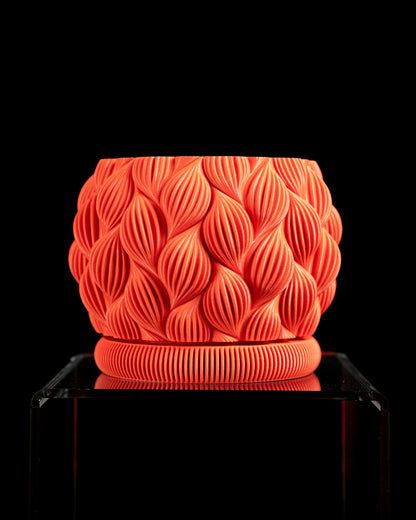 Ripple Planter Pot, Desktop Succulent Display, Contemporary Organizer, Vibrant Orange