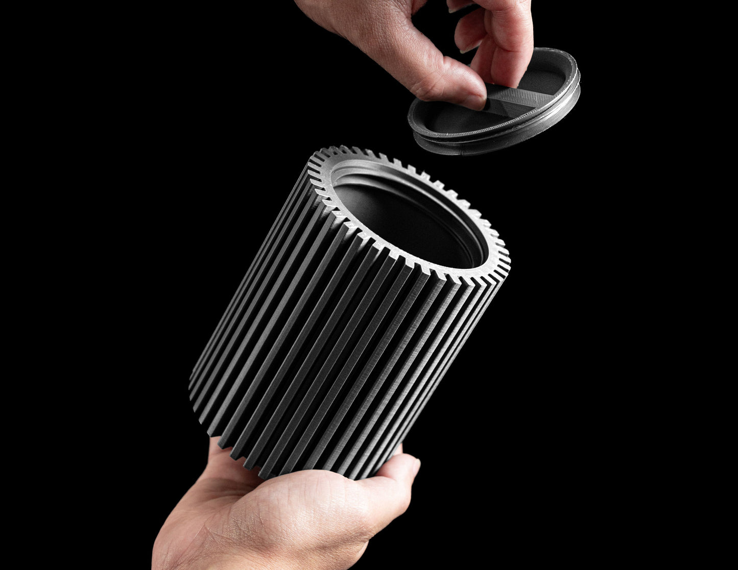 Vanity Organizer, Striped Lidded Jar, Countertop Catchall, Minimal Nordic Storage