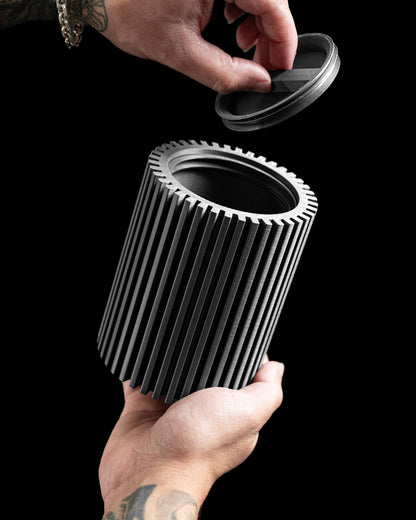 Vanity Organizer, Striped Lidded Jar, Countertop Catchall, Minimal Nordic Storage