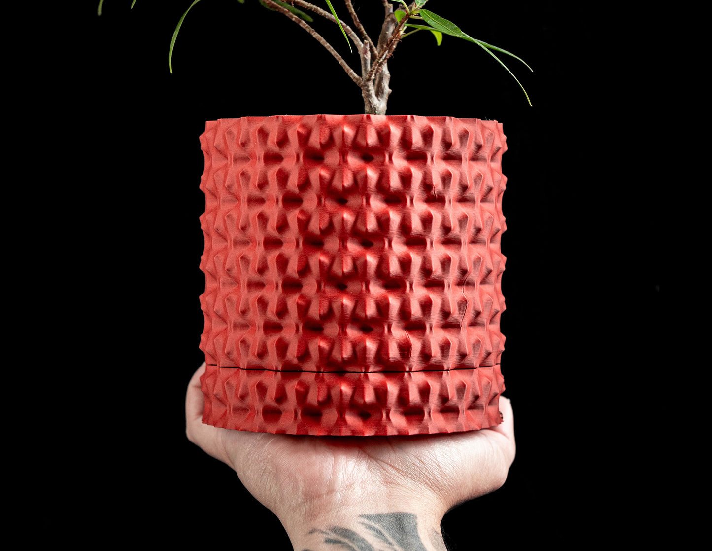 Japandi Style Planter Pot, Sculptural Textured Succulent Holder, Geometric Houseplant Desk Organizer, Minimalist Decor