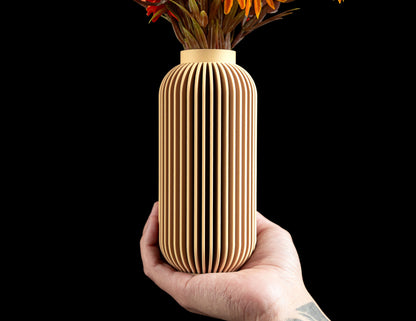 Modern Vase, Ribbed Tabletop Decor, Nordic Flower Holder, Architectural Statement