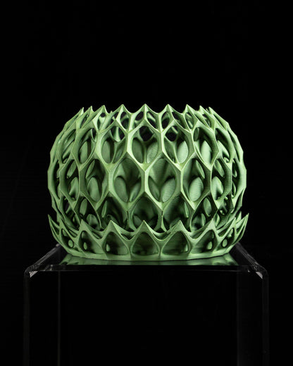 succulent planter, sculptural geometric fractal pot, indoor desk herb organizer.