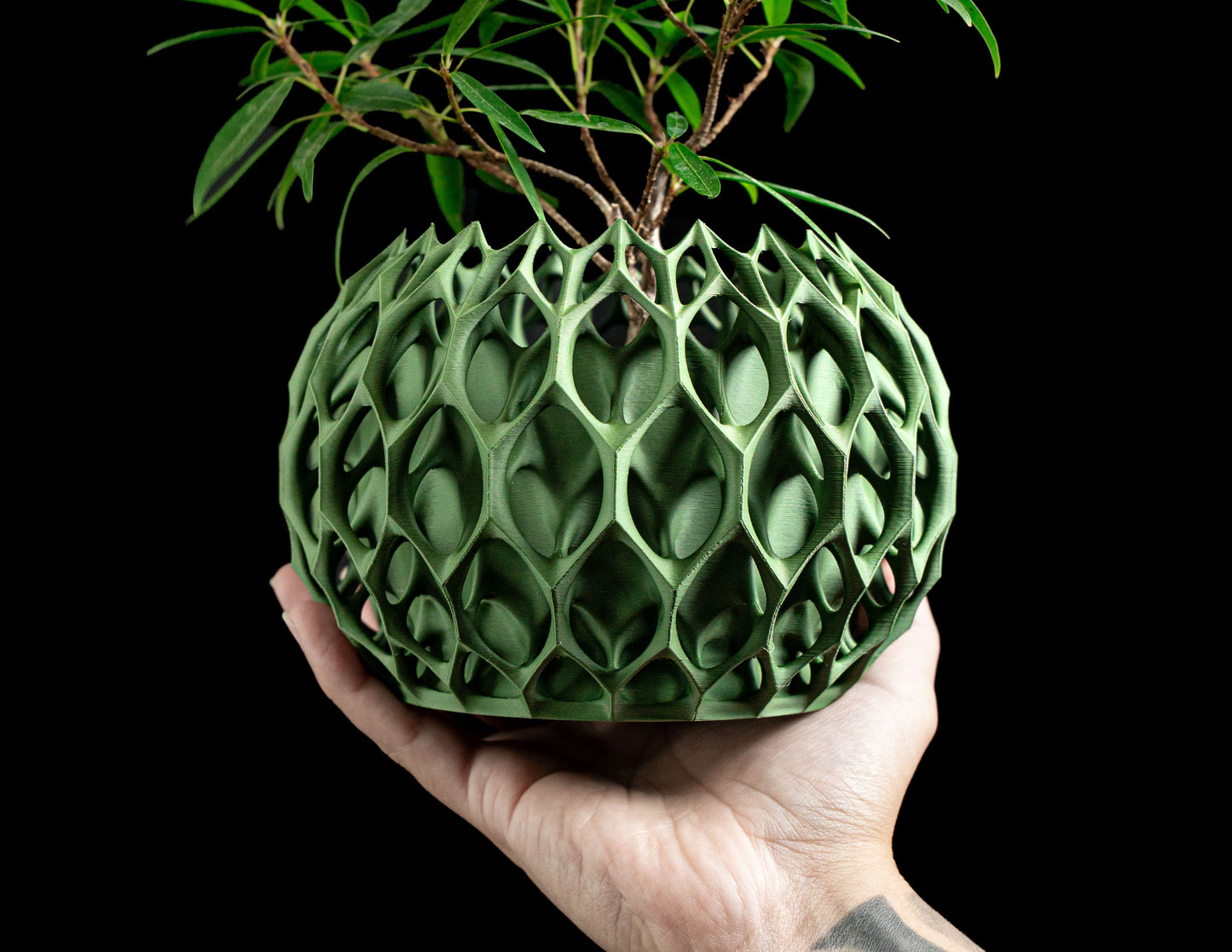 succulent planter, sculptural geometric fractal pot, indoor desk herb organizer.