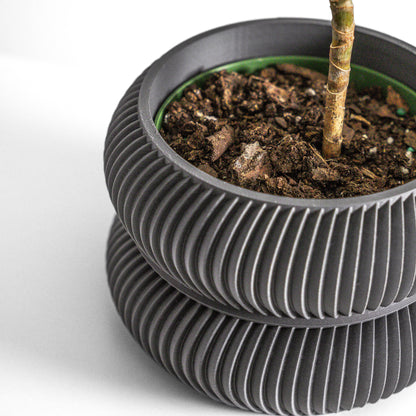 planter pot, contemporary sculptural vessel, succulent display, slate gray minimalist